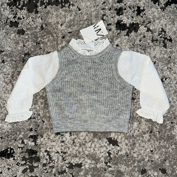 ZARA Kids | Gray Marl | COMBINATION KNIT SWEATER - Picture 5 of 5